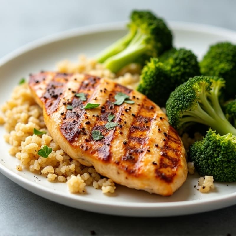 Grilled Chicken Breast with Quinoa and Roasted Broccoli