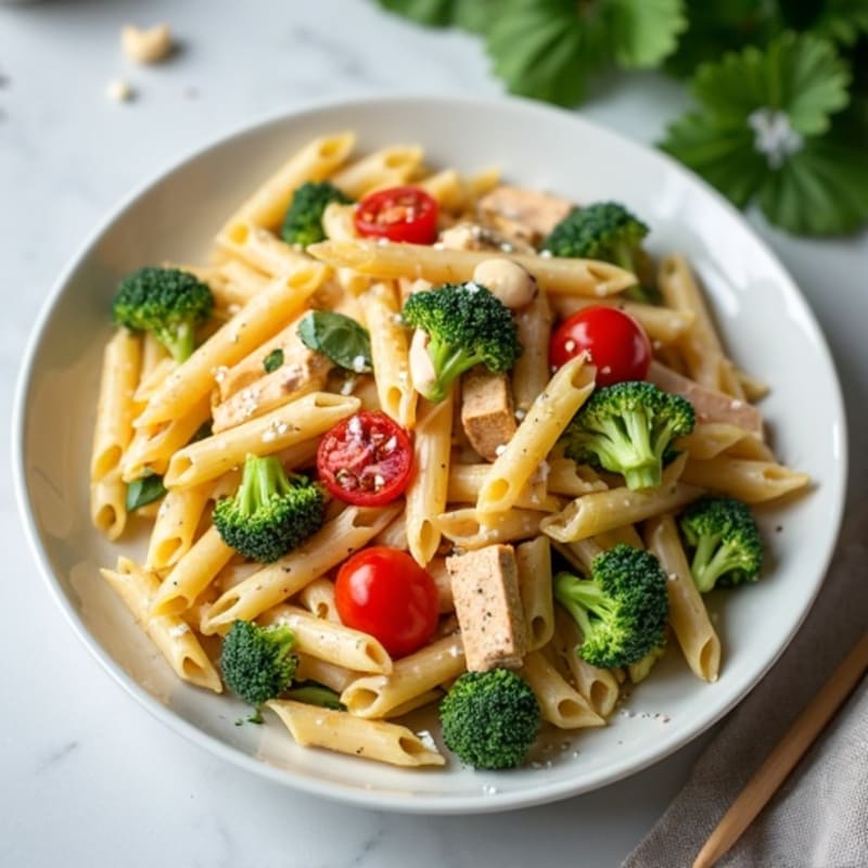 Healthy Creamy Cashew Alfredo Pasta with Veggies