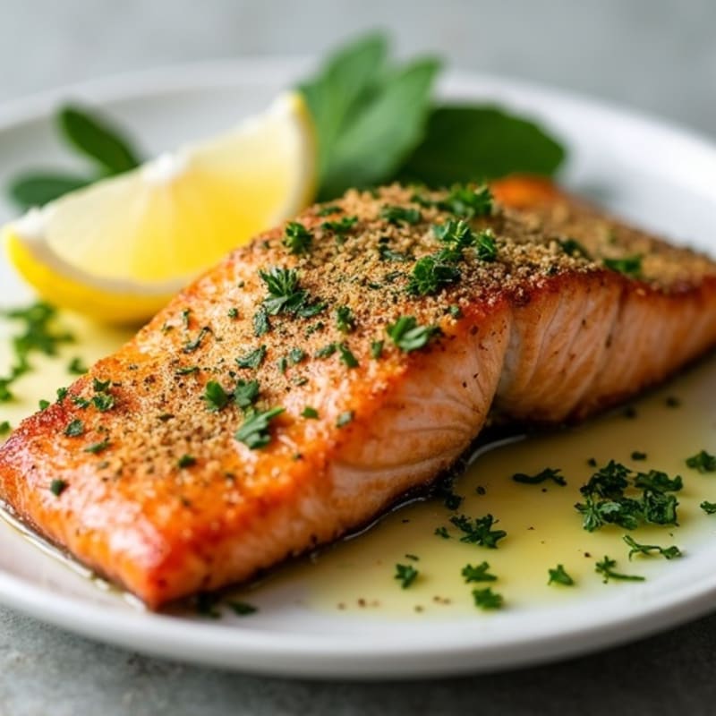 Herb-Crusted Pan Seared Salmon with Lemon