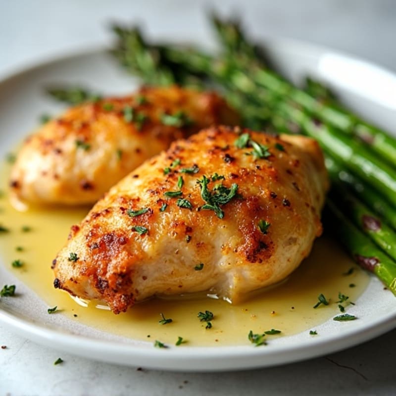 Crispy Lemon Herb Roasted Chicken Thighs with Roasted Asparagus