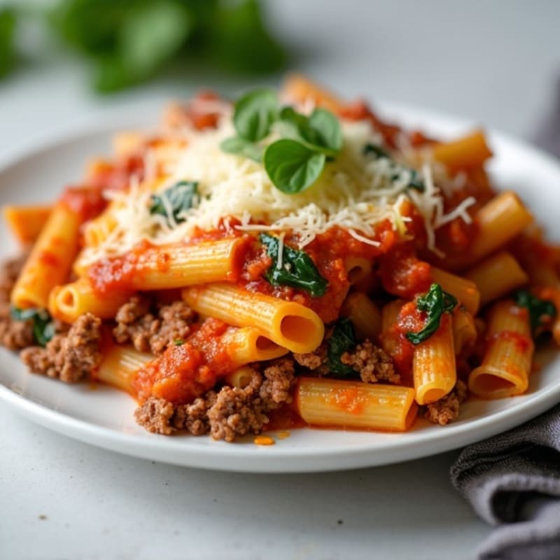 Lean Ground Beef Baked Ziti with Creamy Ricotta and Spinach