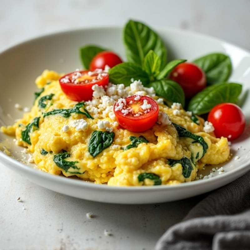 Fluffy Mediterranean Egg White Scramble with Spinach and Feta