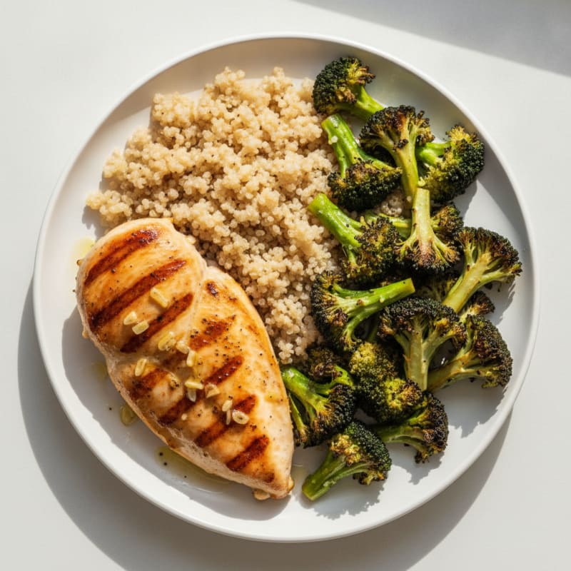 Grilled Chicken Breast with Quinoa and Roasted Broccoli