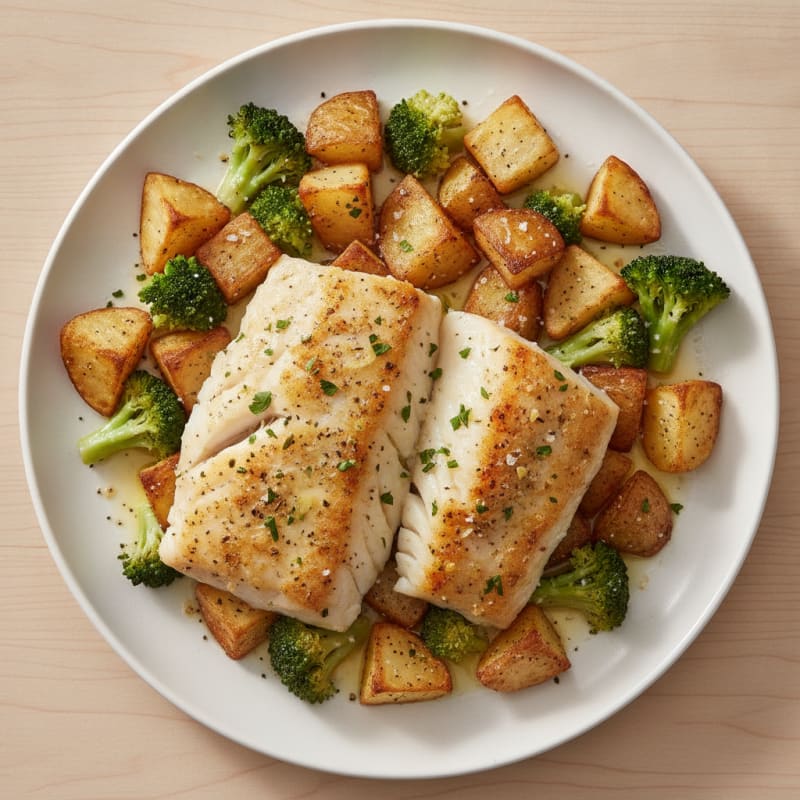 Lemon Herb Baked Cod with Roasted Potatoes and Broccoli