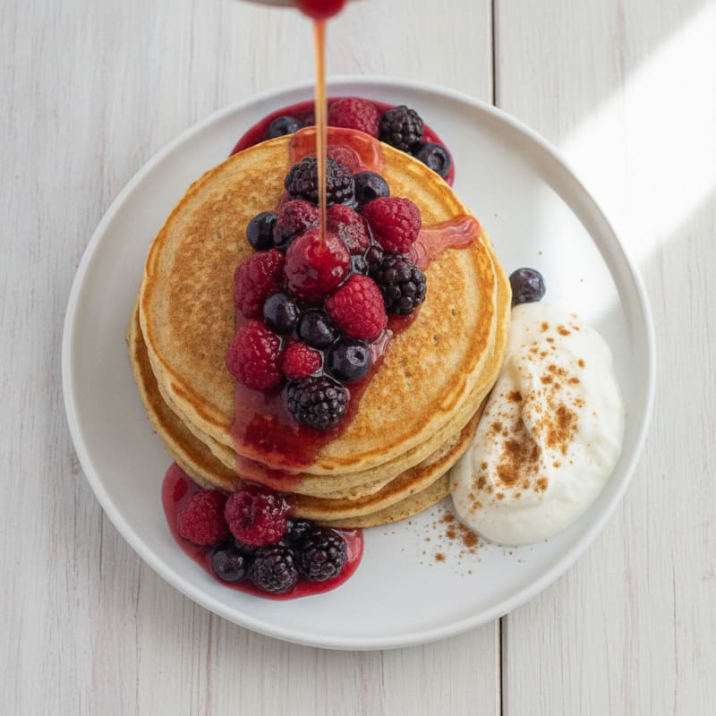 Fluffy Buttermilk Pancakes with Berry Compote