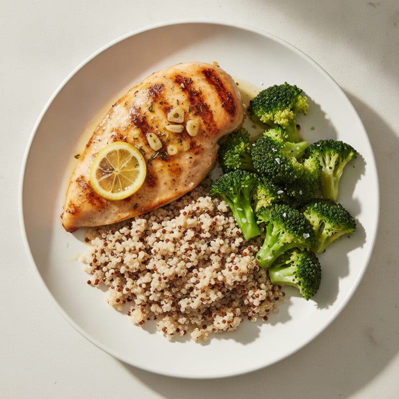 Grilled Chicken Breast with Quinoa and Steamed Broccoli