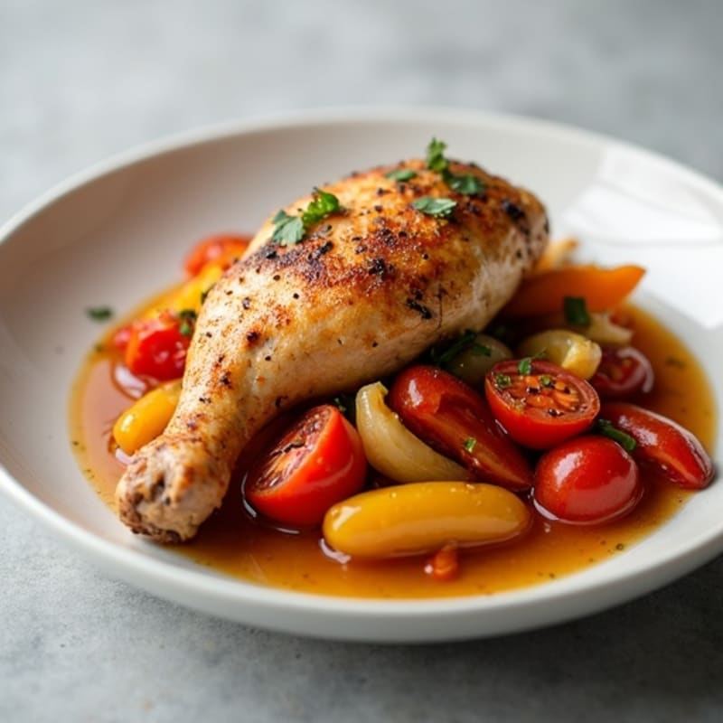 Braised Chicken with Savory Bell Peppers and Tomato