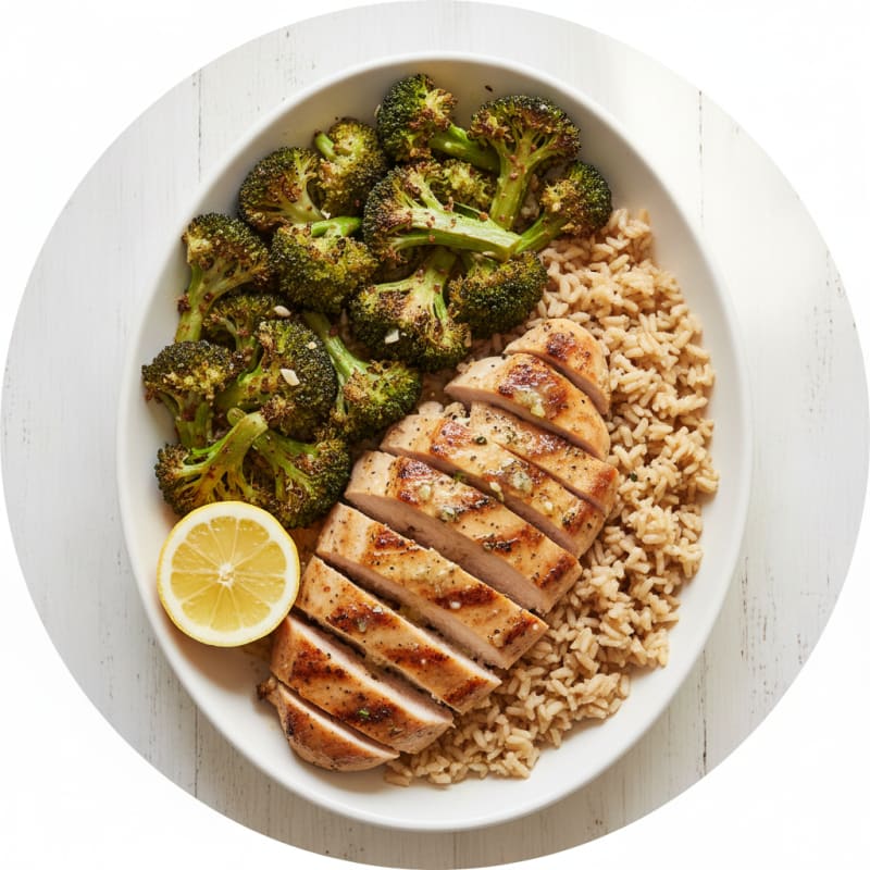 Grilled Turkey Breast with Roasted Broccoli and Brown Rice