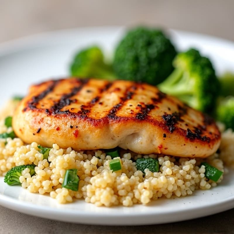 Grilled Chicken Breast with Quinoa and Roasted Broccoli