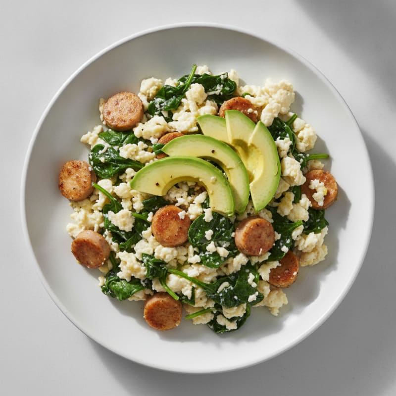 Egg White and Chicken Sausage Scramble with Spinach