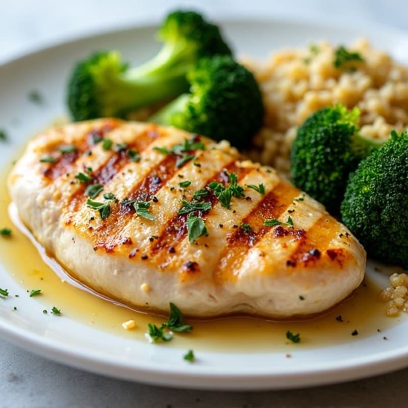 Grilled Lemon Herb Chicken Breast with Steamed Broccoli and Quinoa