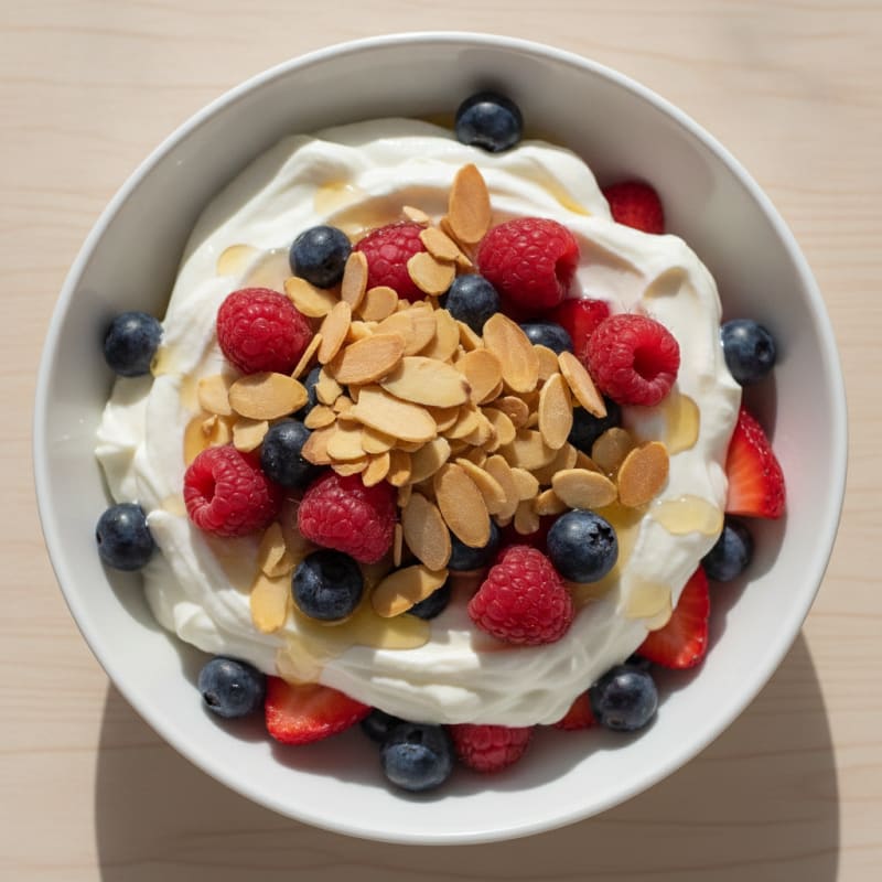 Greek Yogurt Protein Parfait with Mixed Berries and Almonds