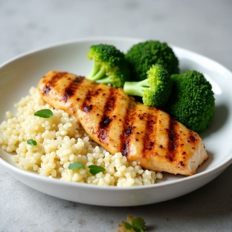 Grilled Chicken Breast with Steamed Broccoli and Cauliflower Rice