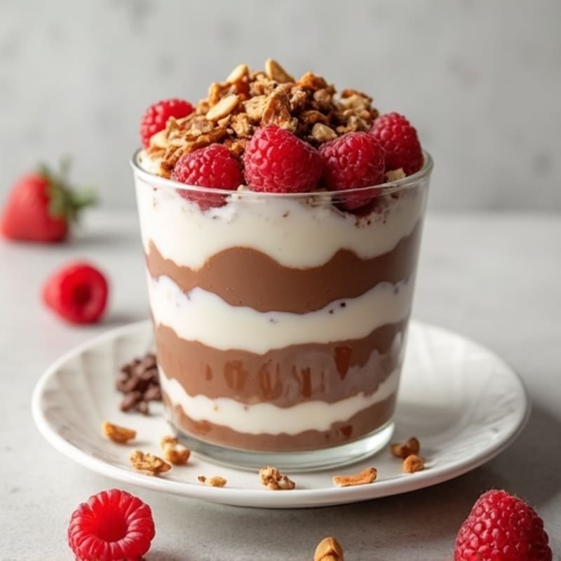 Creamy Chocolate Protein Parfait with Crunchy Nut Topping
