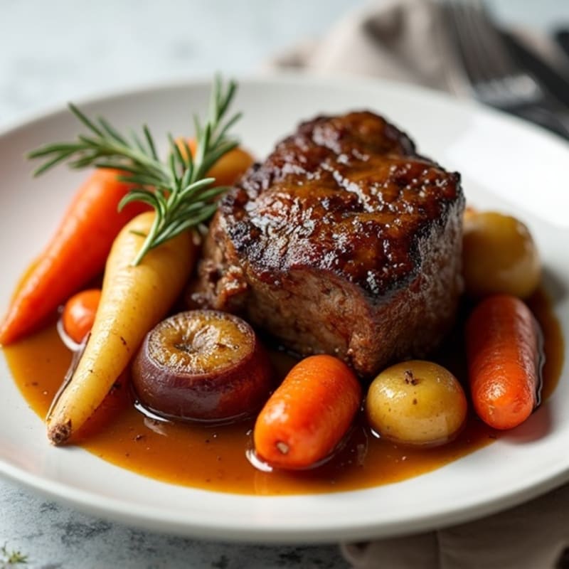 Garlic-Rosemary Braised Chuck Roast with Root Vegetables