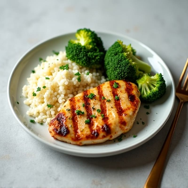 Grilled Chicken Breast with Steamed Broccoli and Cauliflower Rice