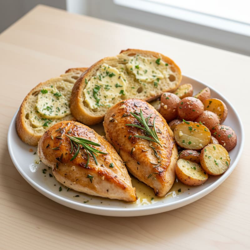 Herb-Roasted Chicken Breast with Garlic Butter Bread