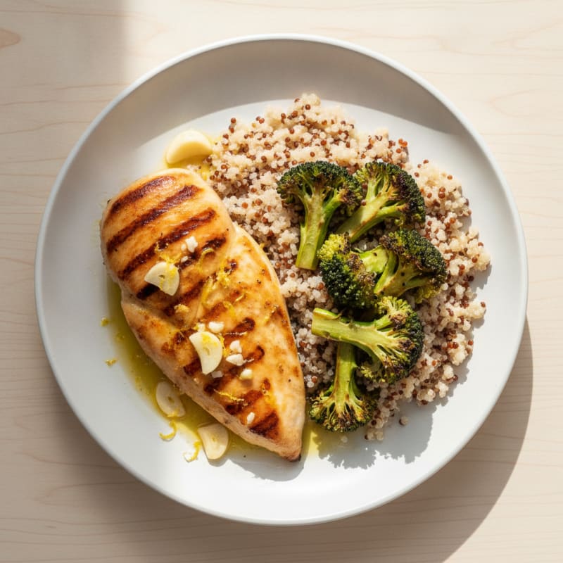 Grilled Chicken Breast with Quinoa and Roasted Broccoli