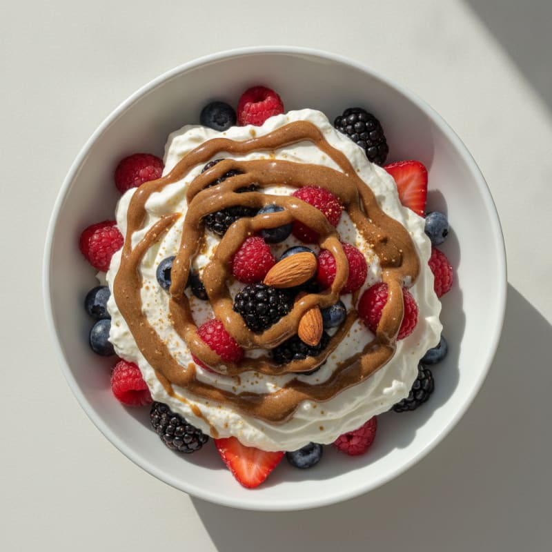 Greek Yogurt Protein Parfait with Mixed Berries and Almond Butter