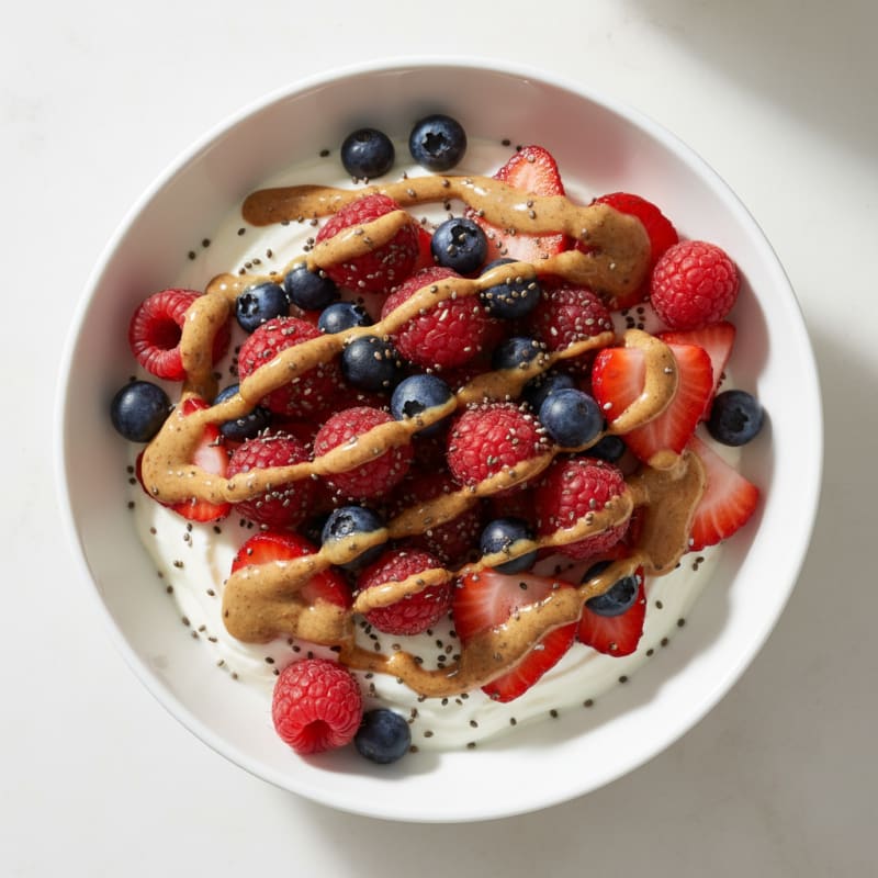 Greek Yogurt Protein Bowl with Mixed Berries and Almond Butter