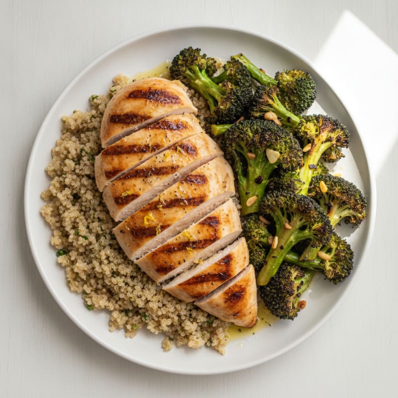 Grilled Chicken Breast with Quinoa and Roasted Broccoli