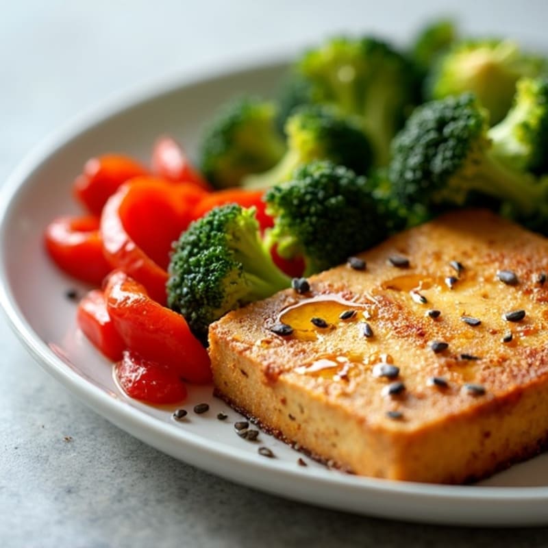 Crispy Sheet Pan Tofu with Roasted Broccoli and Bell Peppers