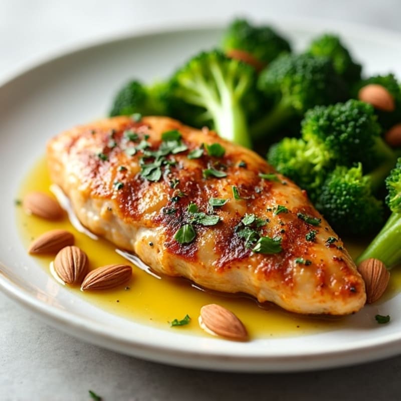 Herb-Roasted Chicken Breast with Steamed Broccoli and Almonds