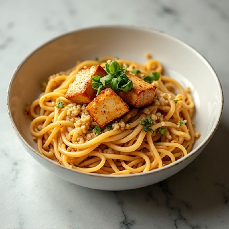 Creamy Peanut-Ginger Rice Noodles with Crispy Tofu