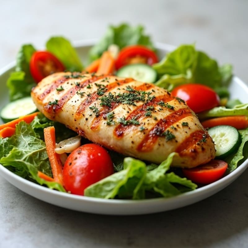 Herb-Roasted Chicken and Crispy Vegetable Salad with Tangy Oregano Vinaigrette