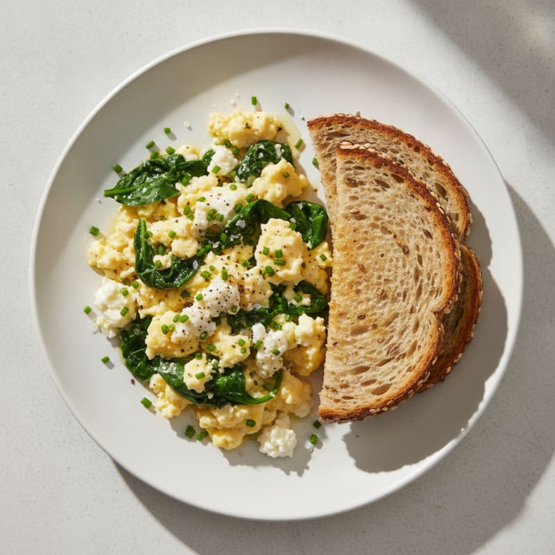 Feta Scrambled Eggs with Multigrain Toast