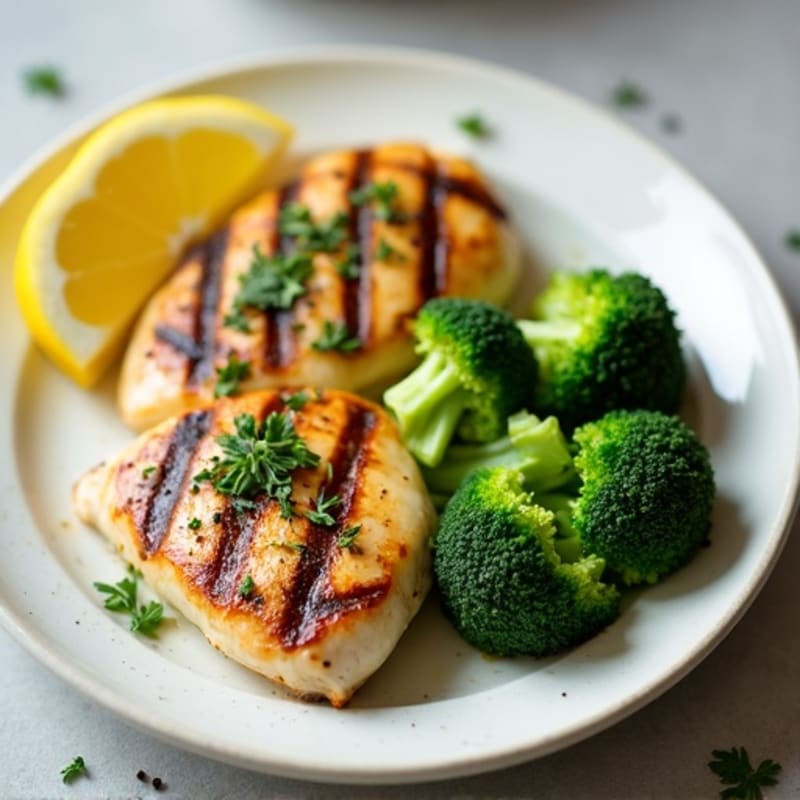 Grilled Lemon Herb Chicken Breast with Steamed Broccoli