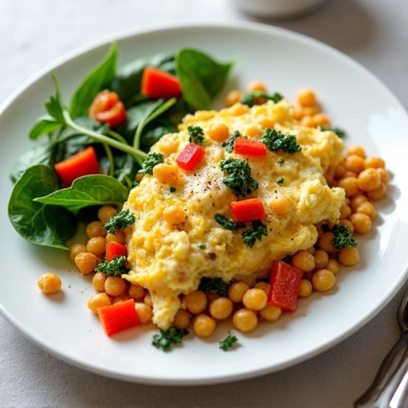 Protein-Packed Egg White Scramble with Fresh Spinach and Chickpeas