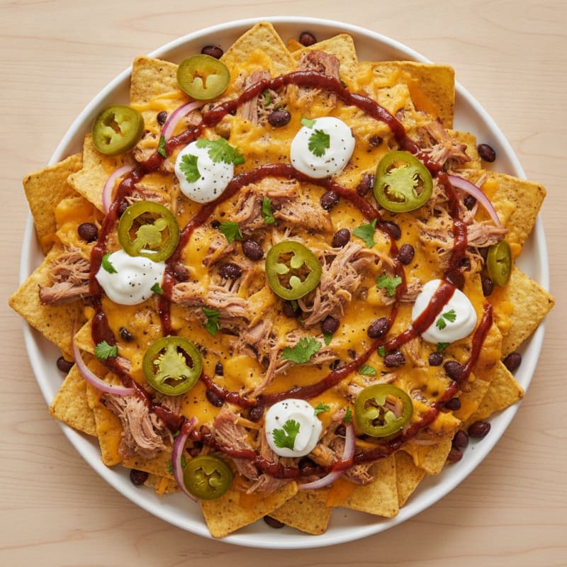 BBQ Pulled Pork Nachos with Pickled Jalapeños