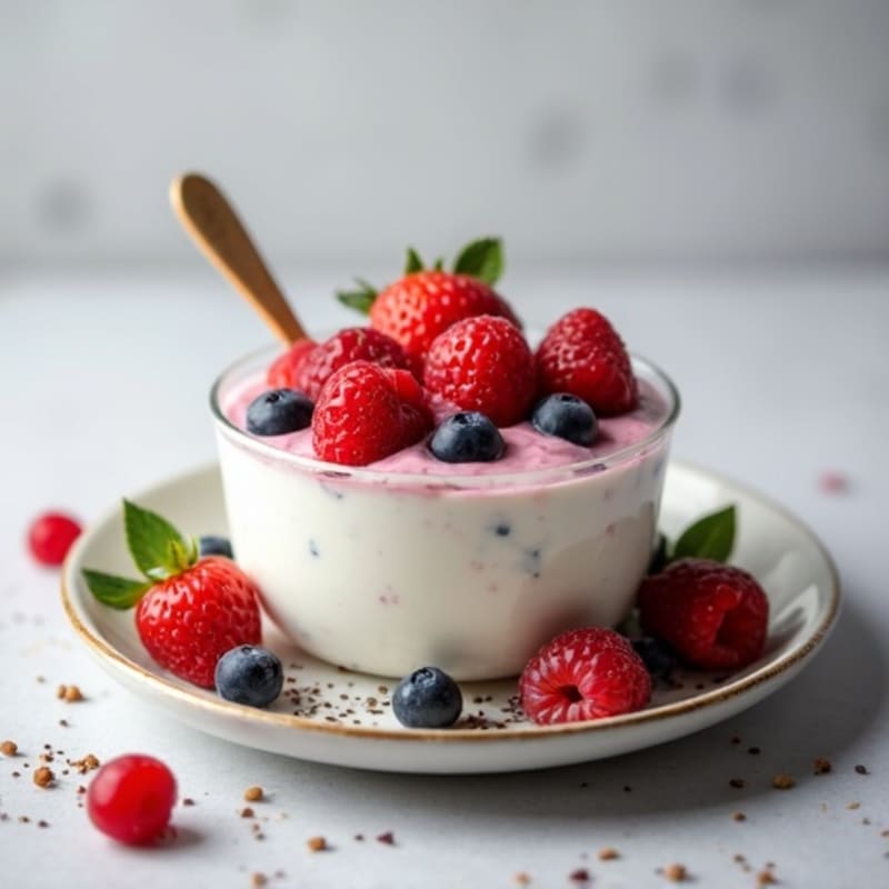Silky Greek Yogurt Protein Pudding with Almond Butter and Berries