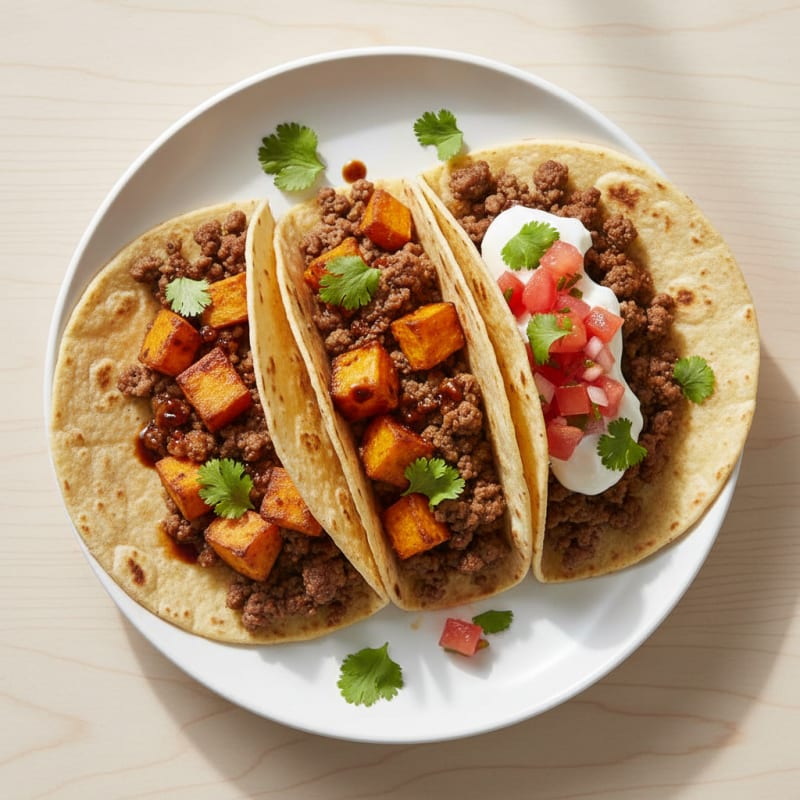 Lean Beef and Sweet Potato Tacos with Salsa