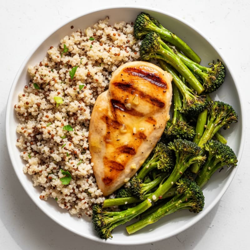 Grilled Chicken Breast with Quinoa and Roasted Broccoli