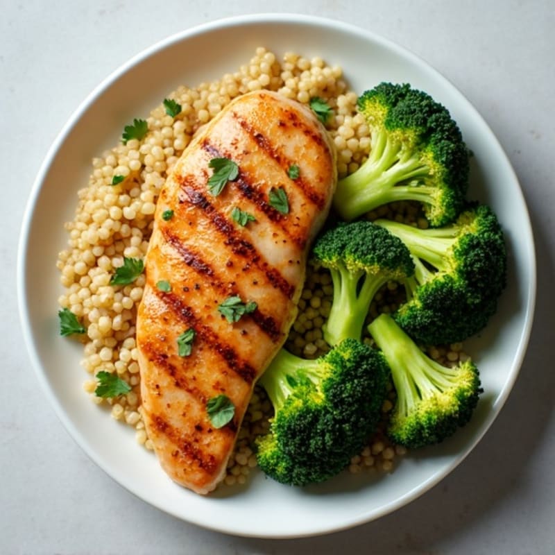 Grilled Chicken Breast with Quinoa and Roasted Broccoli