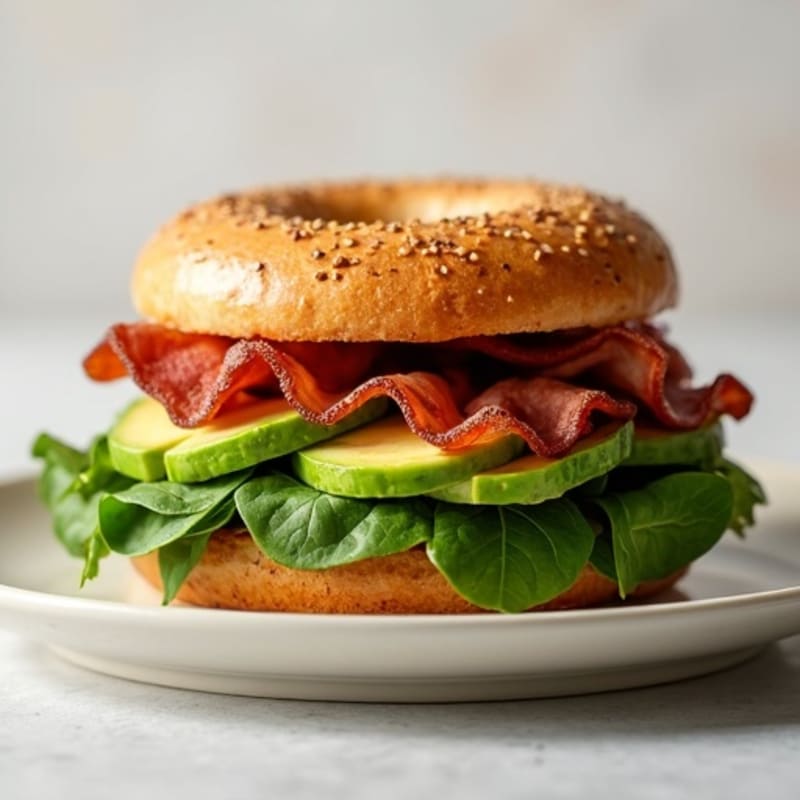 Turkey Bacon and Spinach Bagel Sandwich with Avocado