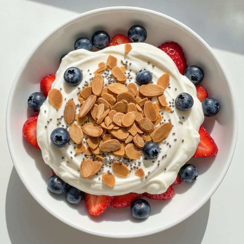 Greek Yogurt Protein Parfait with Mixed Berries and Almonds