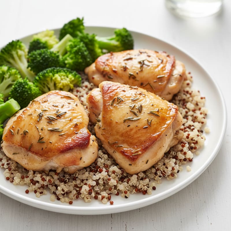 Oven-Baked Herb Chicken Thighs with Steamed Broccoli and Quinoa