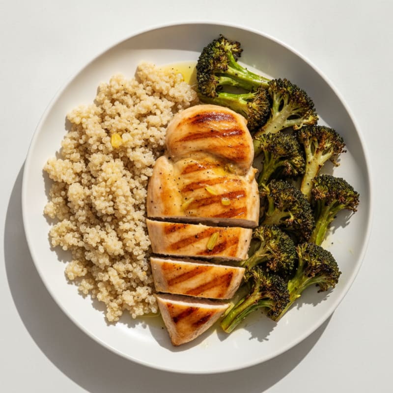 Grilled Chicken Breast with Quinoa and Roasted Broccoli