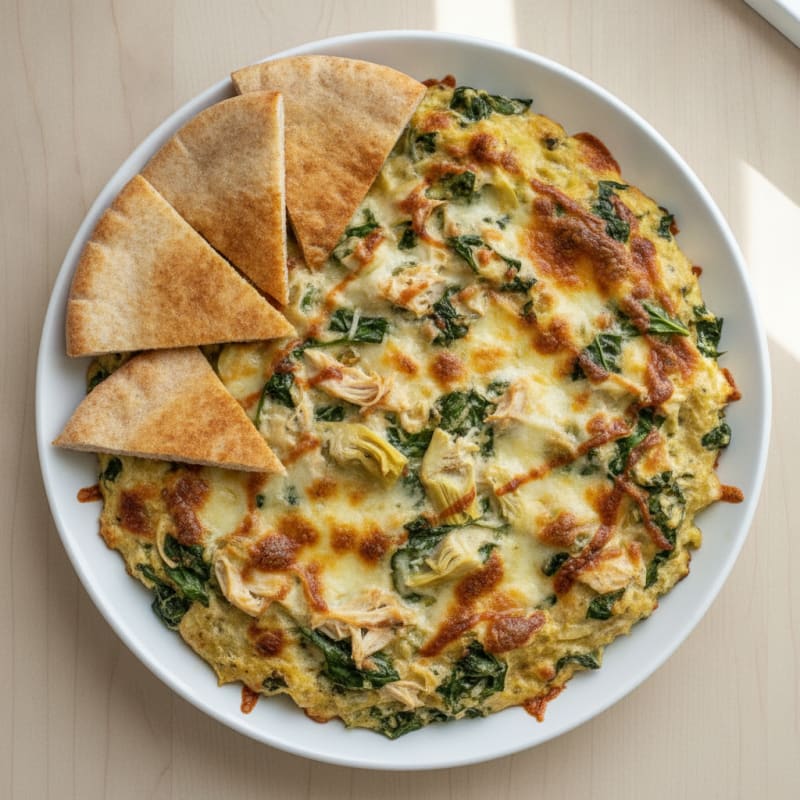 Baked Spinach Artichoke Dip with Toasted Pita