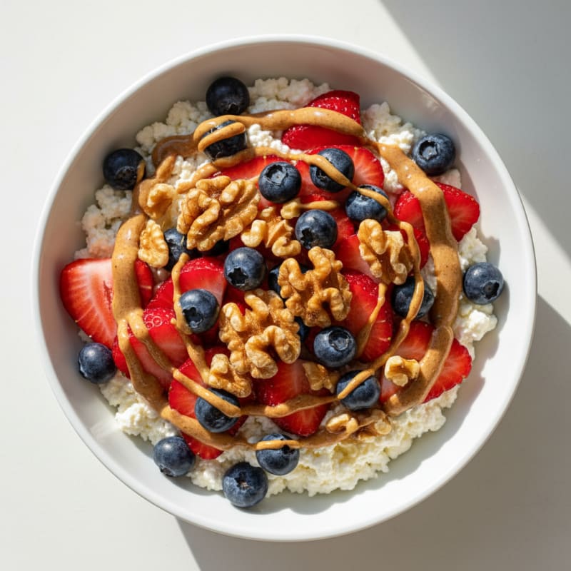Cottage Cheese and Berry Protein Bowl with Almond Butter Drizzle
