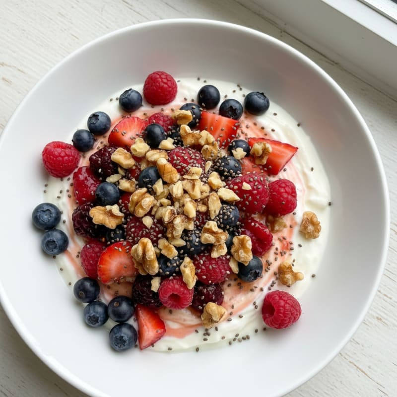 Greek Yogurt Protein Pudding with Mixed Berries