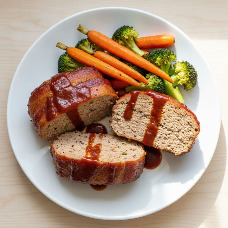 BBQ Bacon-Wrapped Meatloaf with Roasted Vegetables