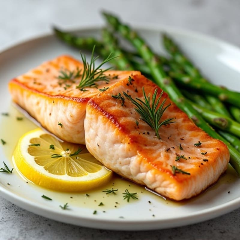 Flaky Lemon-Dill Roasted Salmon with Crispy Roasted Asparagus