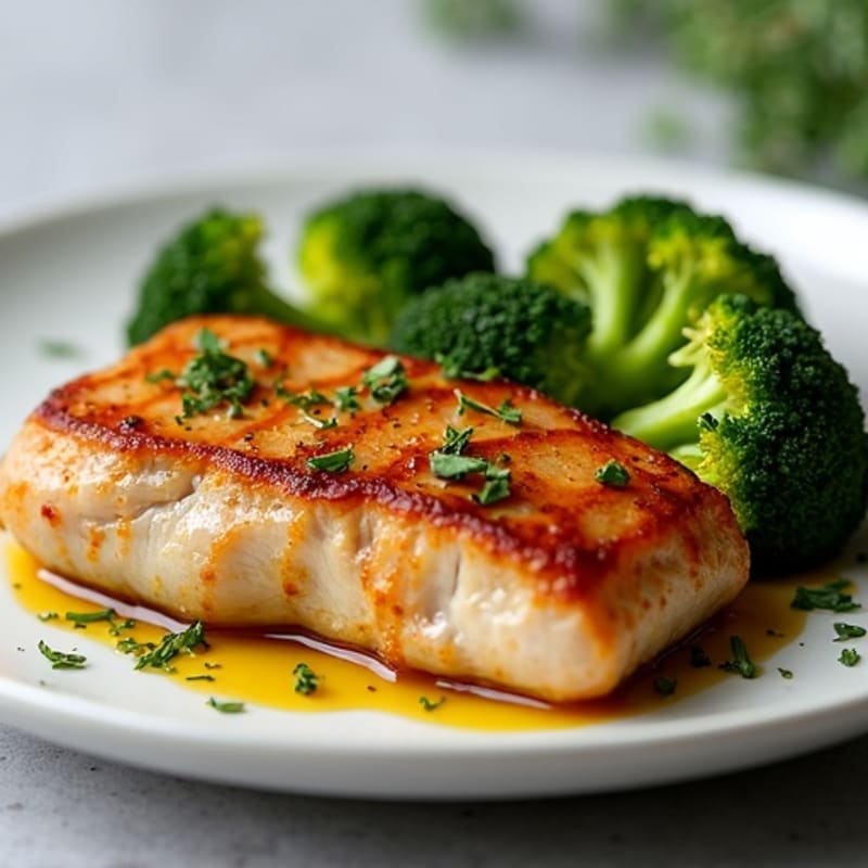 Crispy Pan-Seared Pork Loin with Garlic-Herb Roasted Broccoli