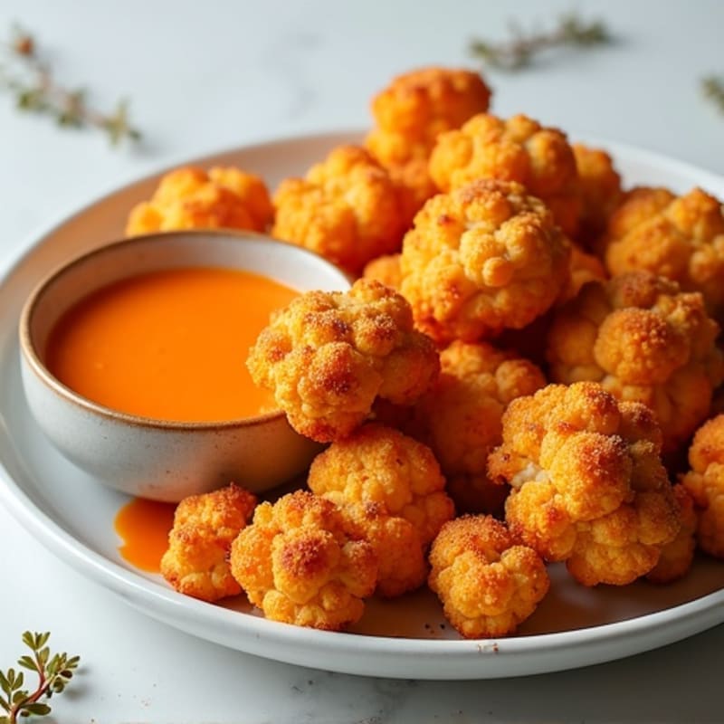 Crispy Buffalo Roasted Cauliflower Bites with Protein Greek Yogurt Dip