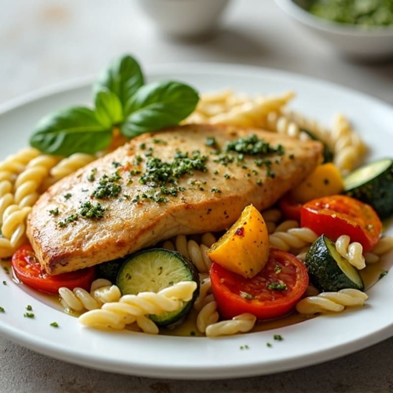 Chicken Pesto Pasta with Roasted Vegetables