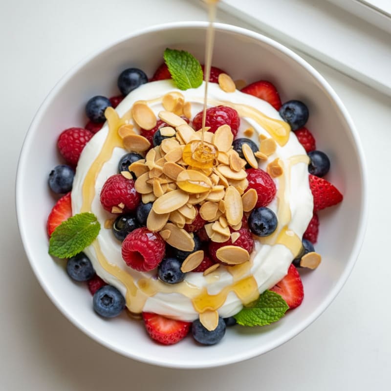 Greek Yogurt Parfait with Mixed Berries and Crunchy Almonds